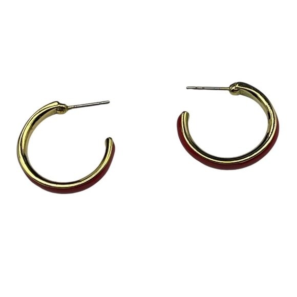 **Red and Gold Tone Enamel C Hoop Earrings - Picture 4 of 10